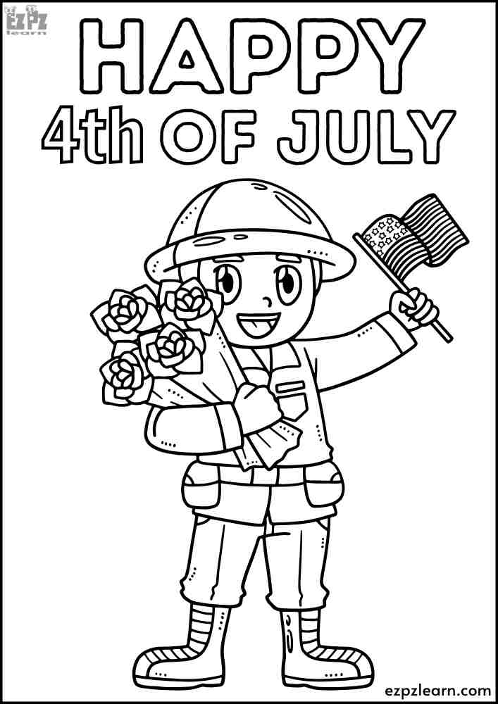 Happy 4th of July Soldier Boy Coloring Page PDF Download